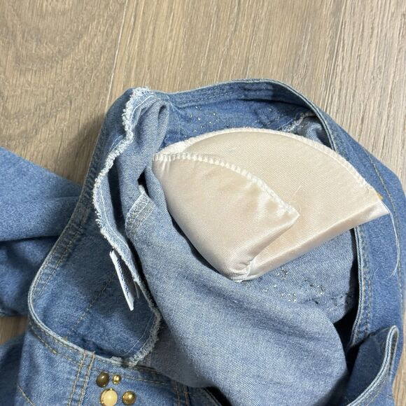 Bingo Bingo Top Women 14 Denim Western Retro Vintage Embellished Beaded 90s USA - Picture 7 of 9